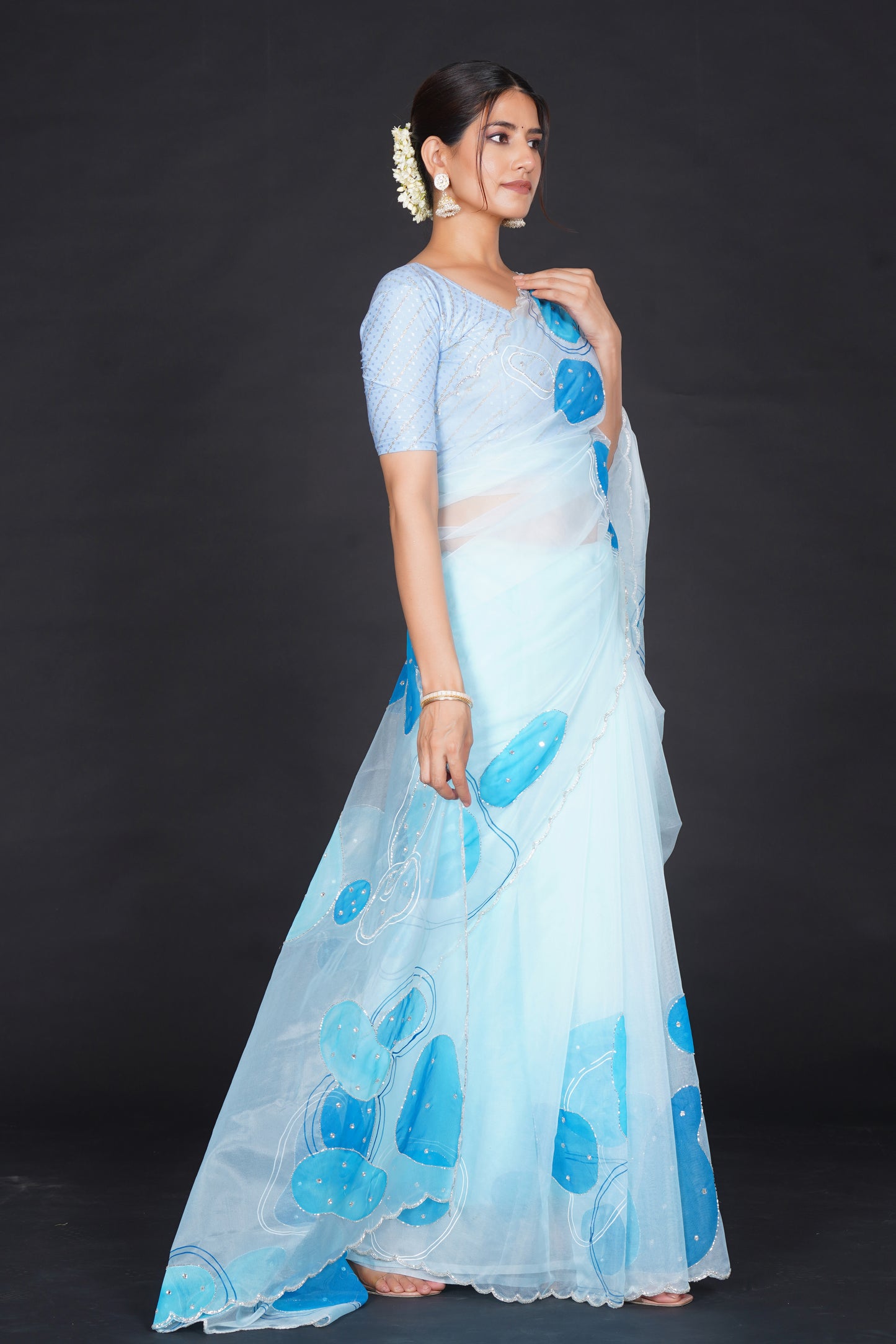 Blue Stone – Light Blue Saree with Bold Blue Motifs