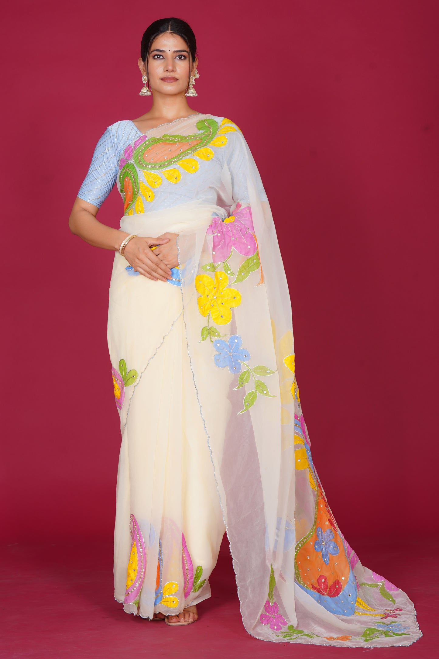 Falguni – White Saree with Peacock Motif