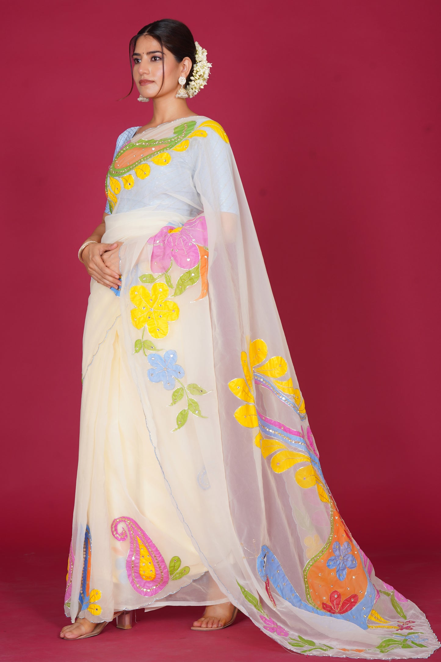 Falguni – White Saree with Peacock Motif