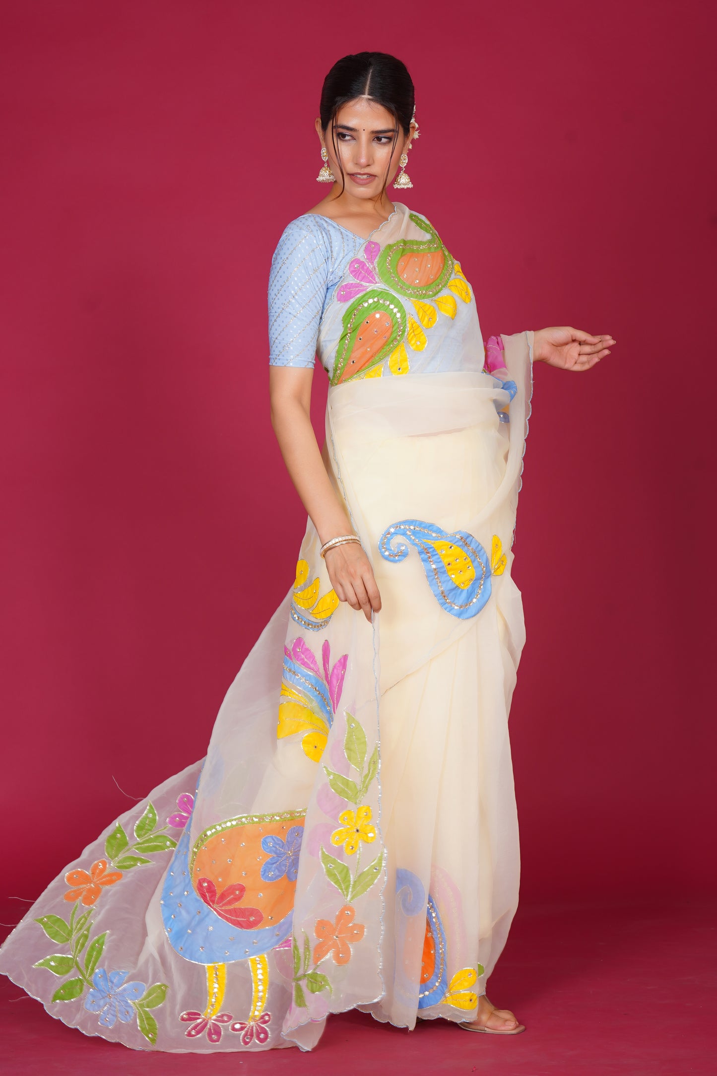 Falguni – White Saree with Peacock Motif