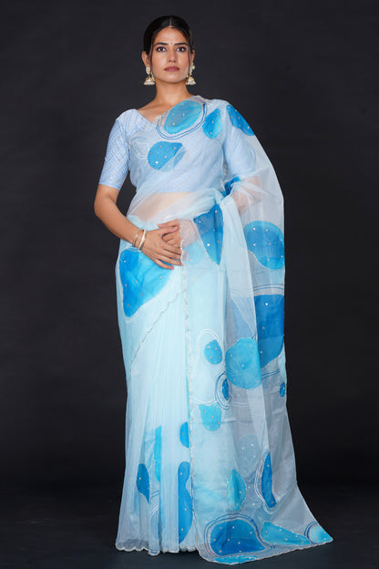 Blue Stone – Light Blue Saree with Bold Blue Motifs
