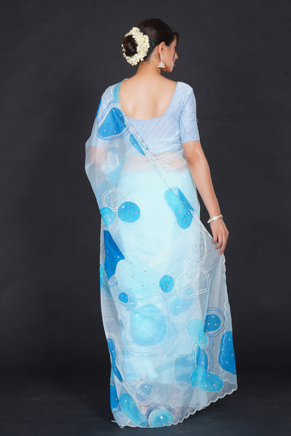 Blue Stone – Light Blue Saree with Bold Blue Motifs