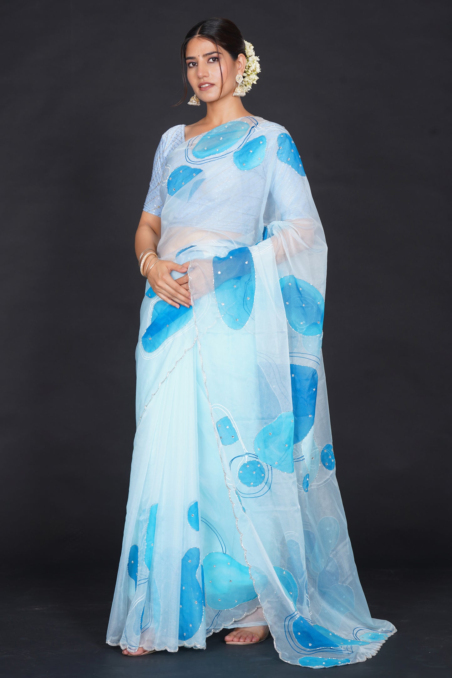 Blue Stone – Light Blue Saree with Bold Blue Motifs