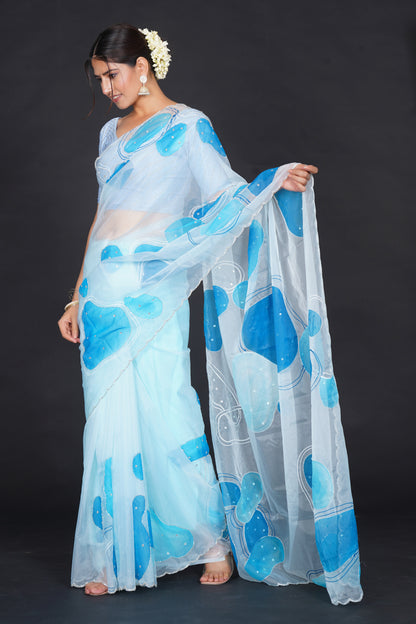 Blue Stone – Light Blue Saree with Bold Blue Motifs