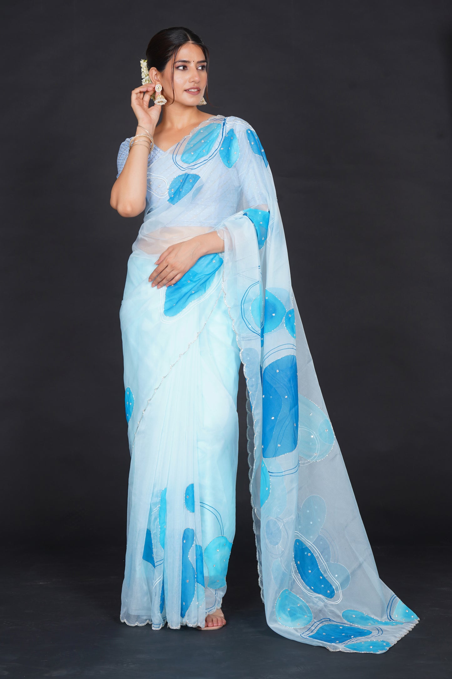 Blue Stone – Light Blue Saree with Bold Blue Motifs