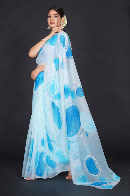Blue Stone – Light Blue Saree with Bold Blue Motifs