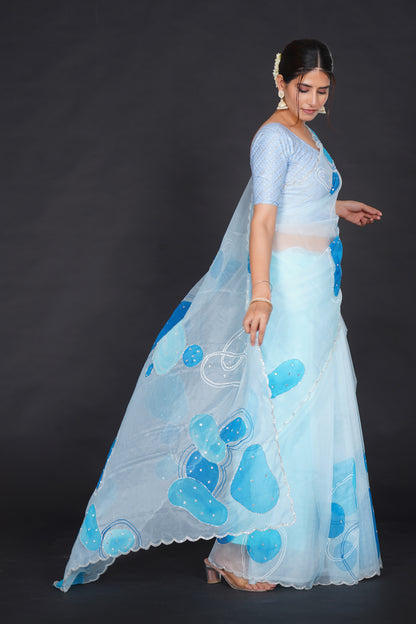 Blue Stone – Light Blue Saree with Bold Blue Motifs