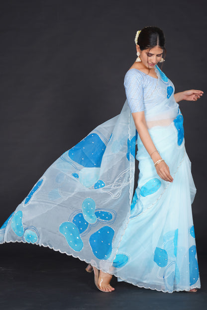 Blue Stone – Light Blue Saree with Bold Blue Motifs