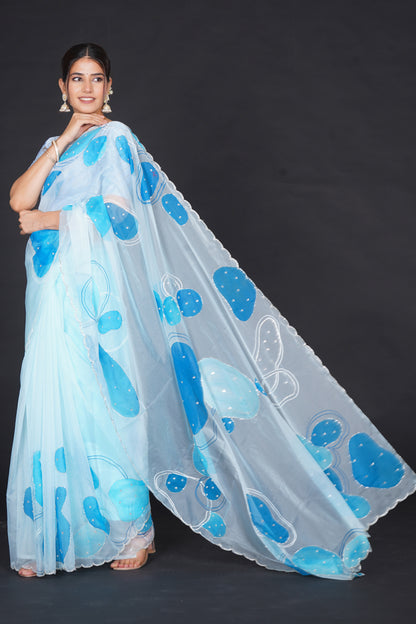 Blue Stone – Light Blue Saree with Bold Blue Motifs