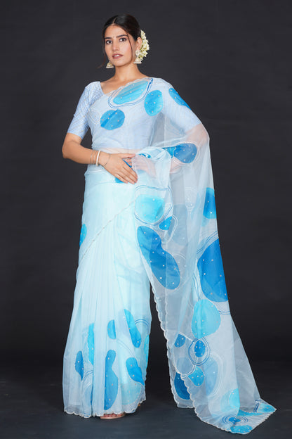 Blue Stone – Light Blue Saree with Bold Blue Motifs