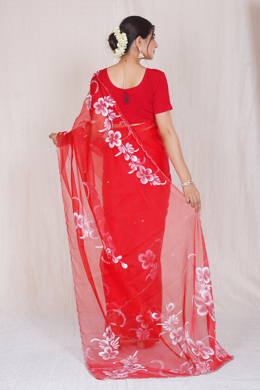 Gudhal – Hand-Painted Organza Saree