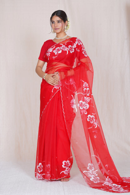 Gudhal – Hand-Painted Organza Saree