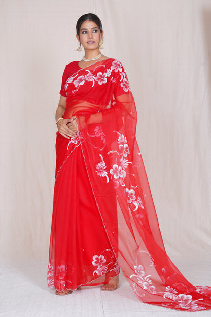 Gudhal – Hand-Painted Organza Saree