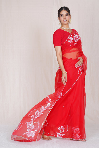 Gudhal – Hand-Painted Organza Saree