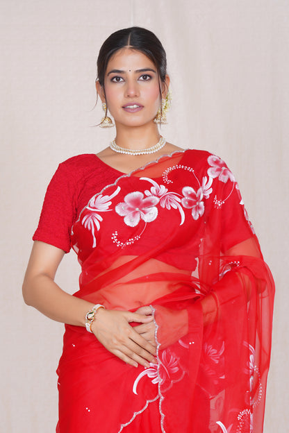 Gudhal – Hand-Painted Organza Saree