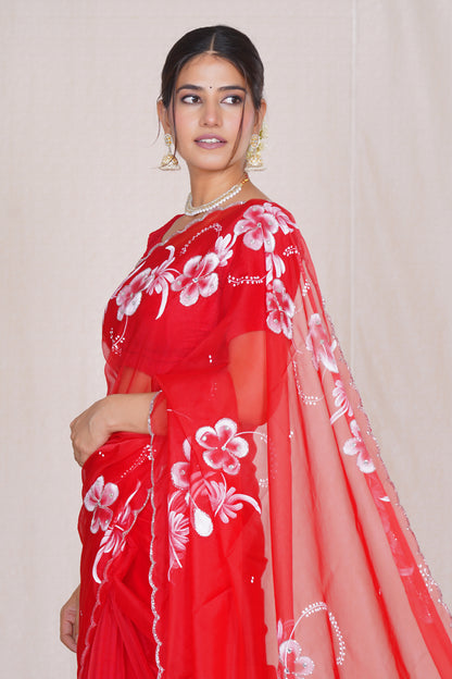 Gudhal – Hand-Painted Organza Saree
