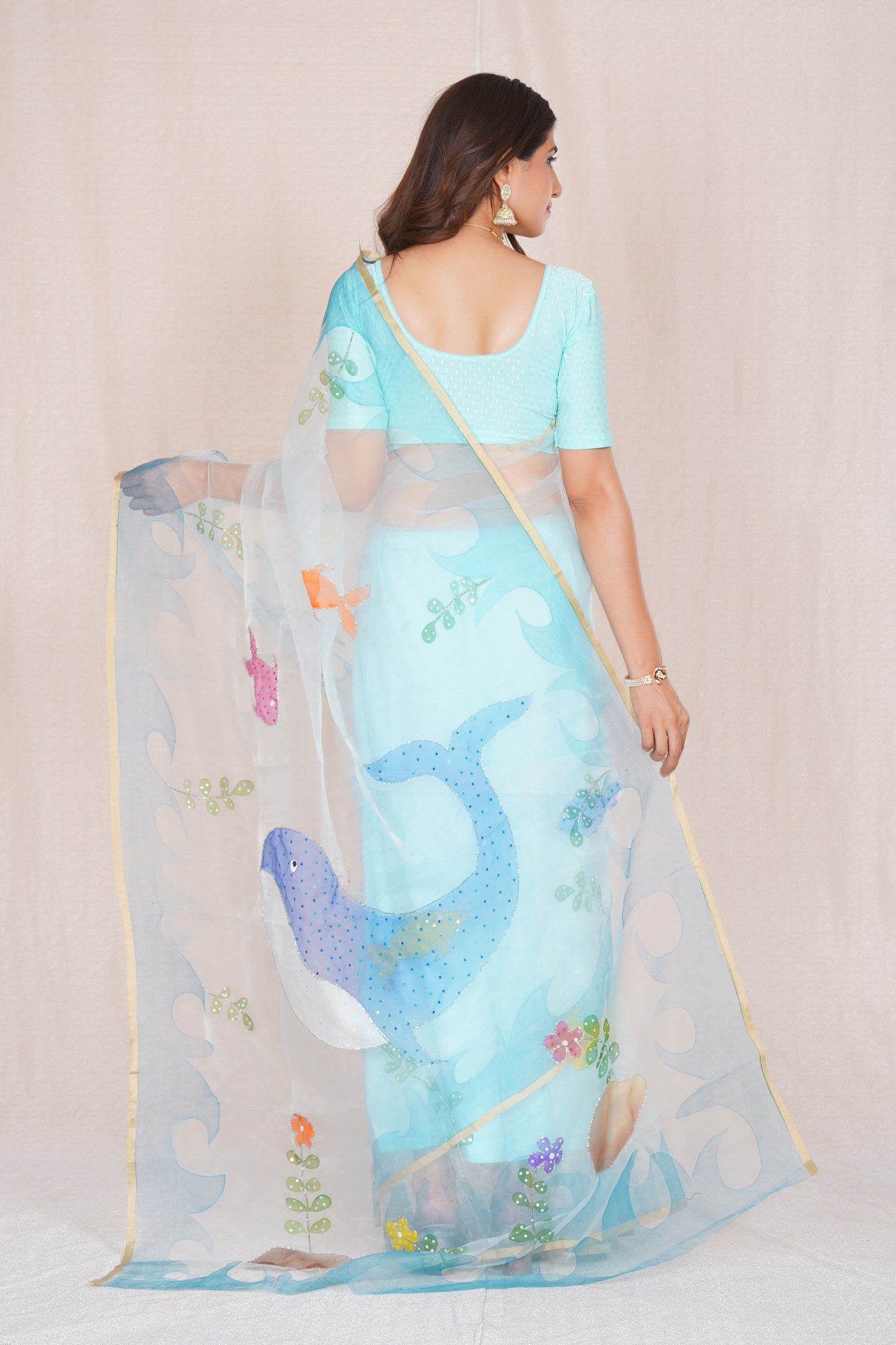 Ocean – Hand-Painted Organza Saree