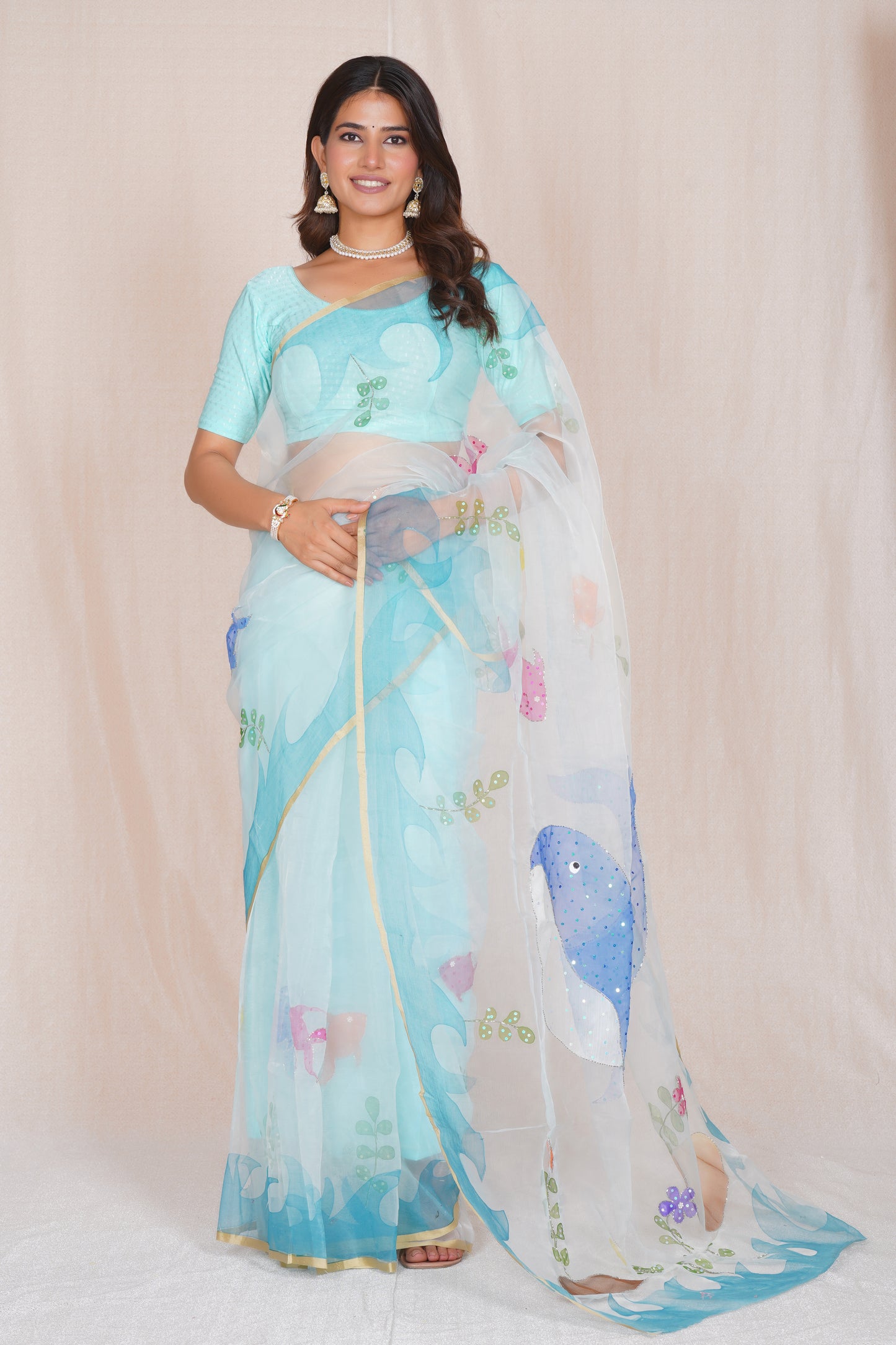 Ocean – Hand-Painted Organza Saree