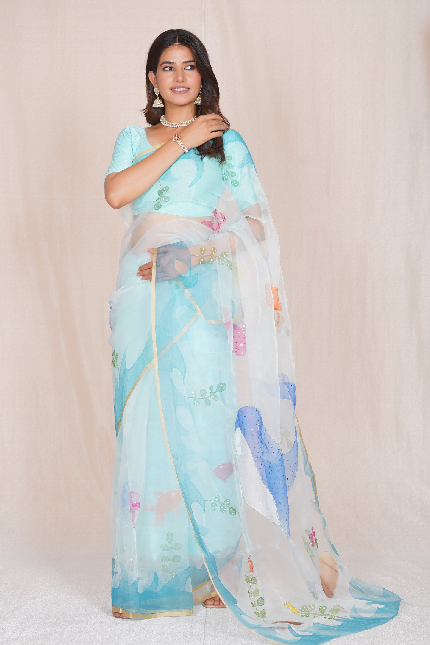 Ocean – Hand-Painted Organza Saree