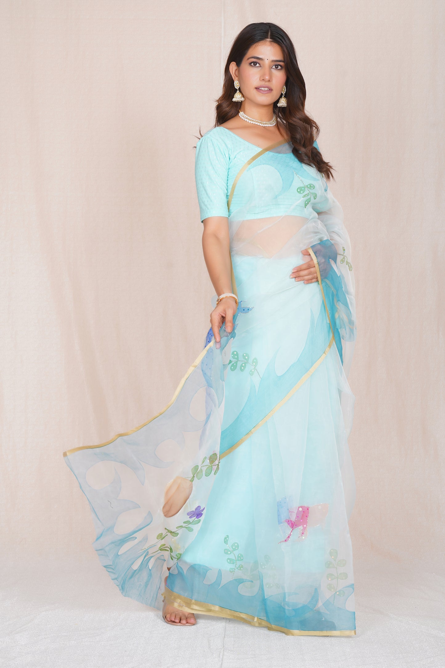 Ocean – Hand-Painted Organza Saree