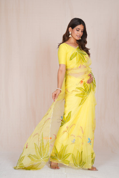 Basant – Yellow Festive Floral Saree 🌼