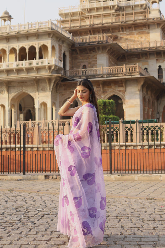 Leaf – Hand-Painted Organza Saree