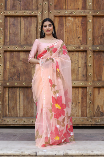 Niharika – Hand-Painted Organza Saree