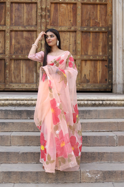 Niharika – Hand-Painted Organza Saree