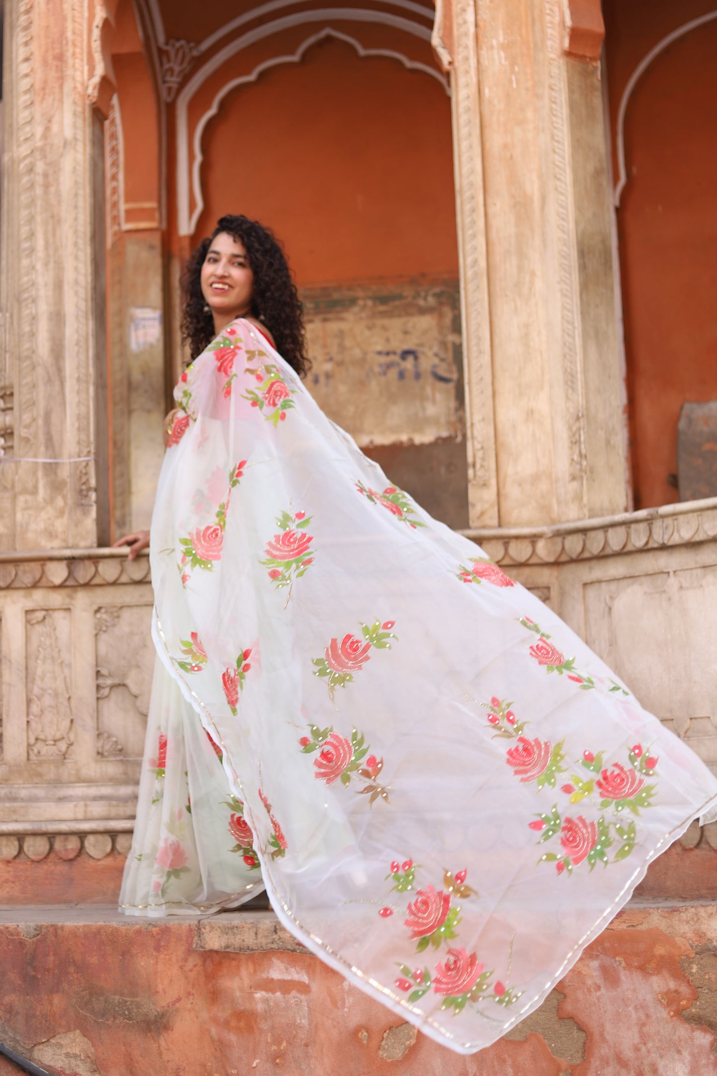 Rose – Hand-Painted Organza Saree
