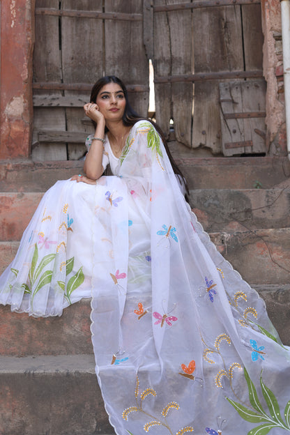 Basant – Hand-Painted Organza Saree