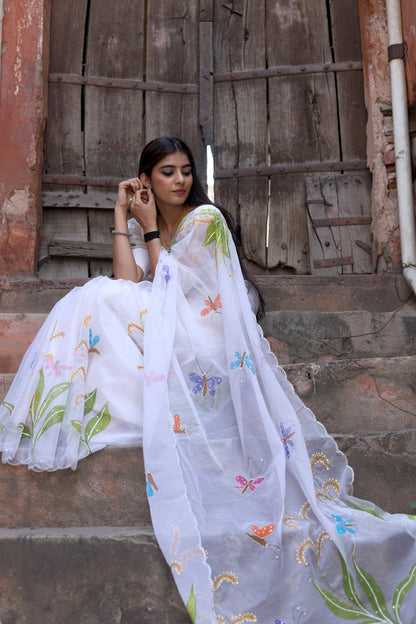 Basant – Hand-Painted Organza Saree
